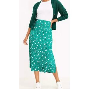 LOFT Green Heart Print Pull-On Midi Skirt Size M Elastic Waist NWT